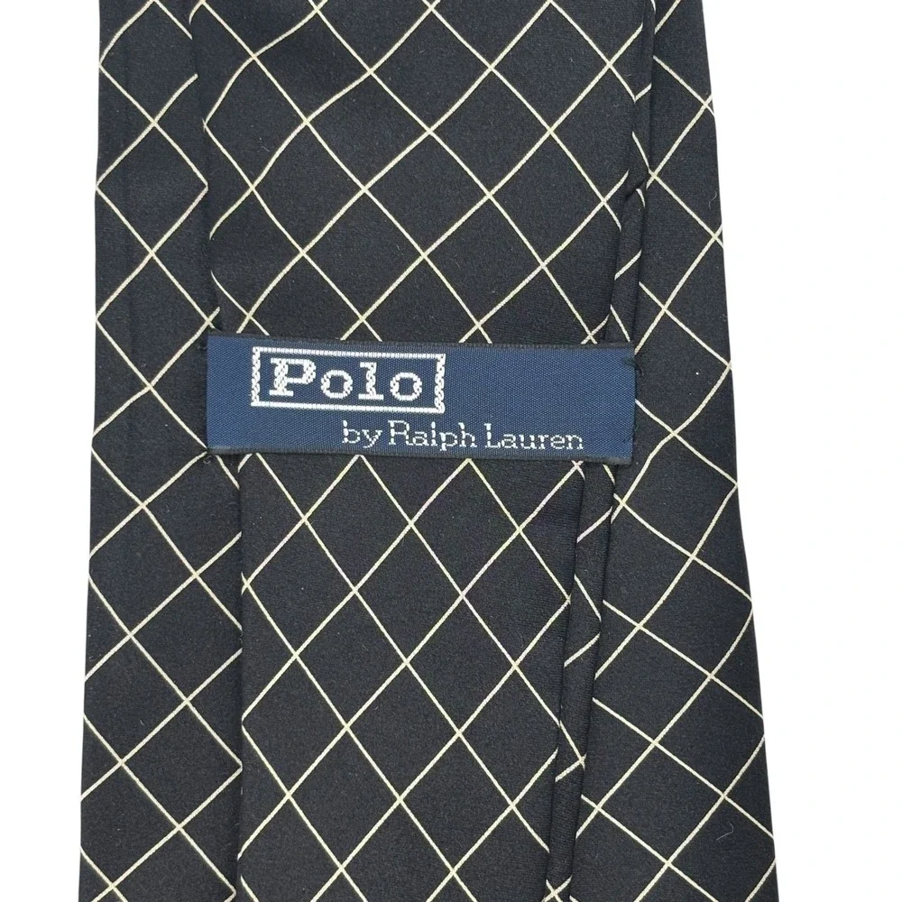 Polo Ralph Lauren Men's Necktie Black Grid‎ Pattern Formal Career Tie VTG